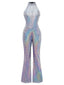Silber 1970er Disko Ärmellos Metallisch Jumpsuit