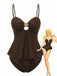 Dunkelbrauner, einfarbiger Tankini im Stil der 1950er Jahre – Vintage-Mode, Retro-Stil