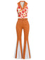 [Vorverkauf] 2PCS Orange 1970er Blumen Top & Gürtel Schlaghose