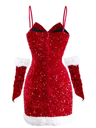 Rot 1960er Weihnachten Pailletten Twisted Kleid Set