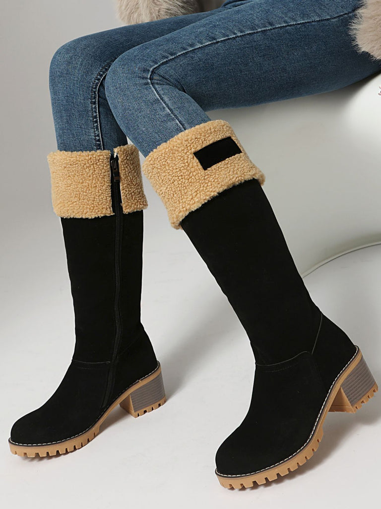 Winter Faux Wildleder Blockabsatz Schneestiefel