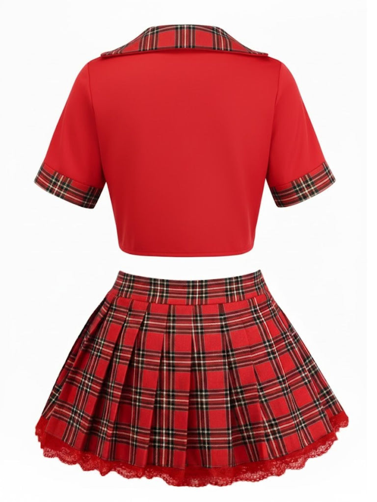 1980er Sexy Schnürung Karo Pyjama Set