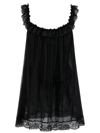 Schwarz 1950er Bogen Spitze Besatz Netz Babydoll Nachthemd