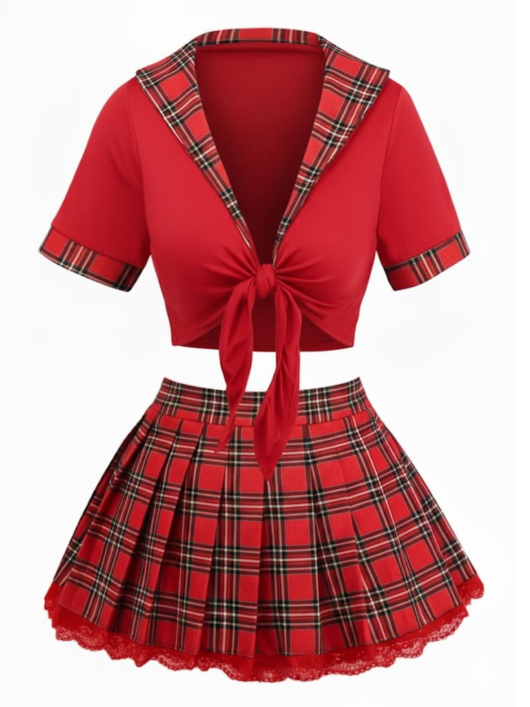 1980er Sexy Schnürung Karo Pyjama Set