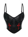 Schwarz 1970er Gothic Kreuzen Kunstleder Cami Top