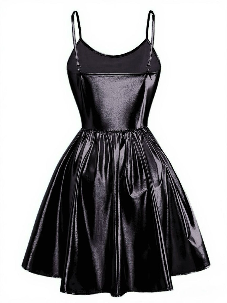 Blau 1980er Metallisch Spaghetti Träger Party Kleid