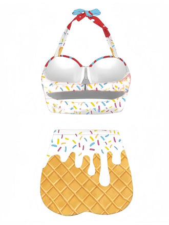 Rot 1970er Halter Eistüte Bikini Set