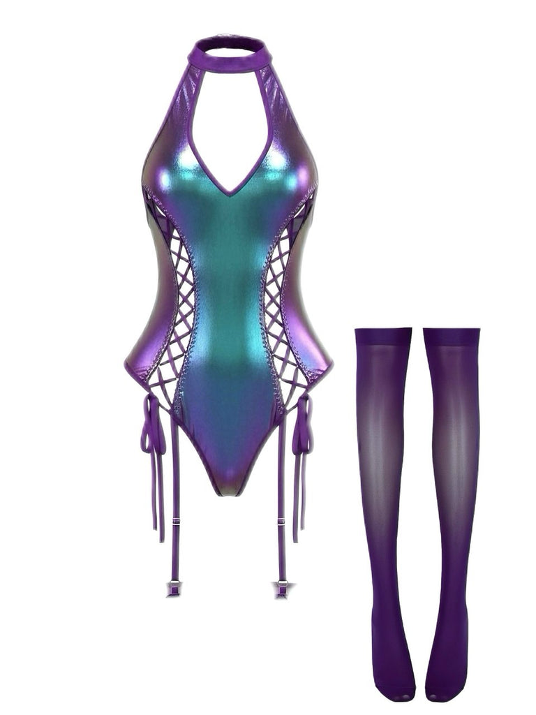 [Vorverkauf] 1980er Lack Leder Halter Schnürung Body Dessous Set