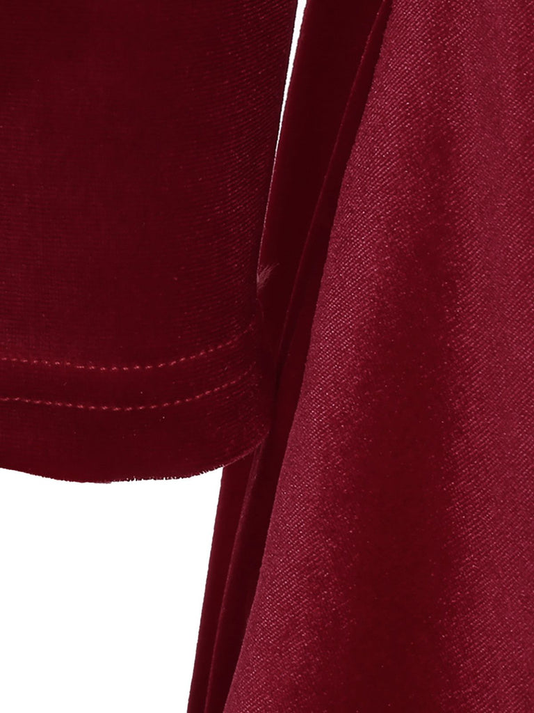 Rot 1950er Weihnachten Samt Santa Pelzkragen Perle Kleid