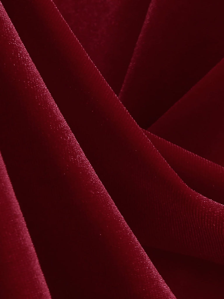 Rot 1950er Weihnachten Samt Santa Pelzkragen Perle Kleid