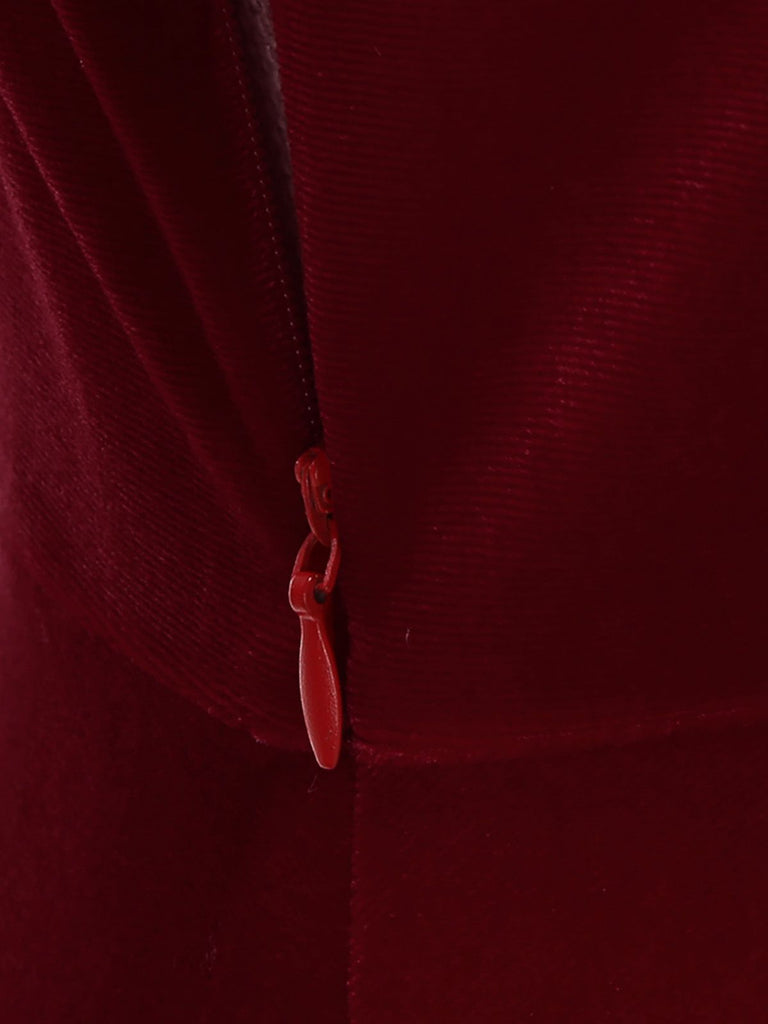 Rot 1950er Weihnachten Samt Santa Pelzkragen Perle Kleid