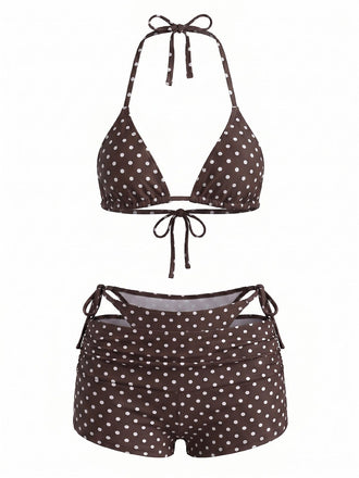 50er Bikini & Shorts mit Polka-Dots und Neckholder