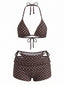 Braunes 50er Bikini-Set & Shorts mit Polka-Dots und Neckholder