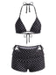 Schwarzes 50er Bikini-Set & Shorts mit Polka-Dots und Neckholder