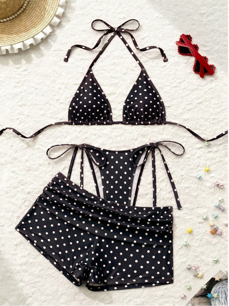 50er Bikini & Shorts mit Polka-Dots und Neckholder