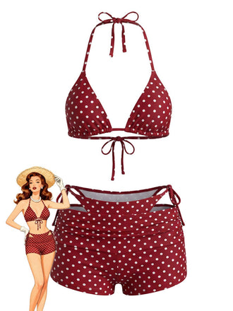 50er Bikini & Shorts mit Polka-Dots und Neckholder