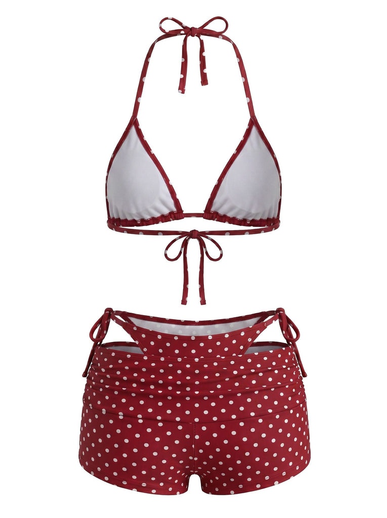 50er Bikini & Shorts mit Polka-Dots und Neckholder