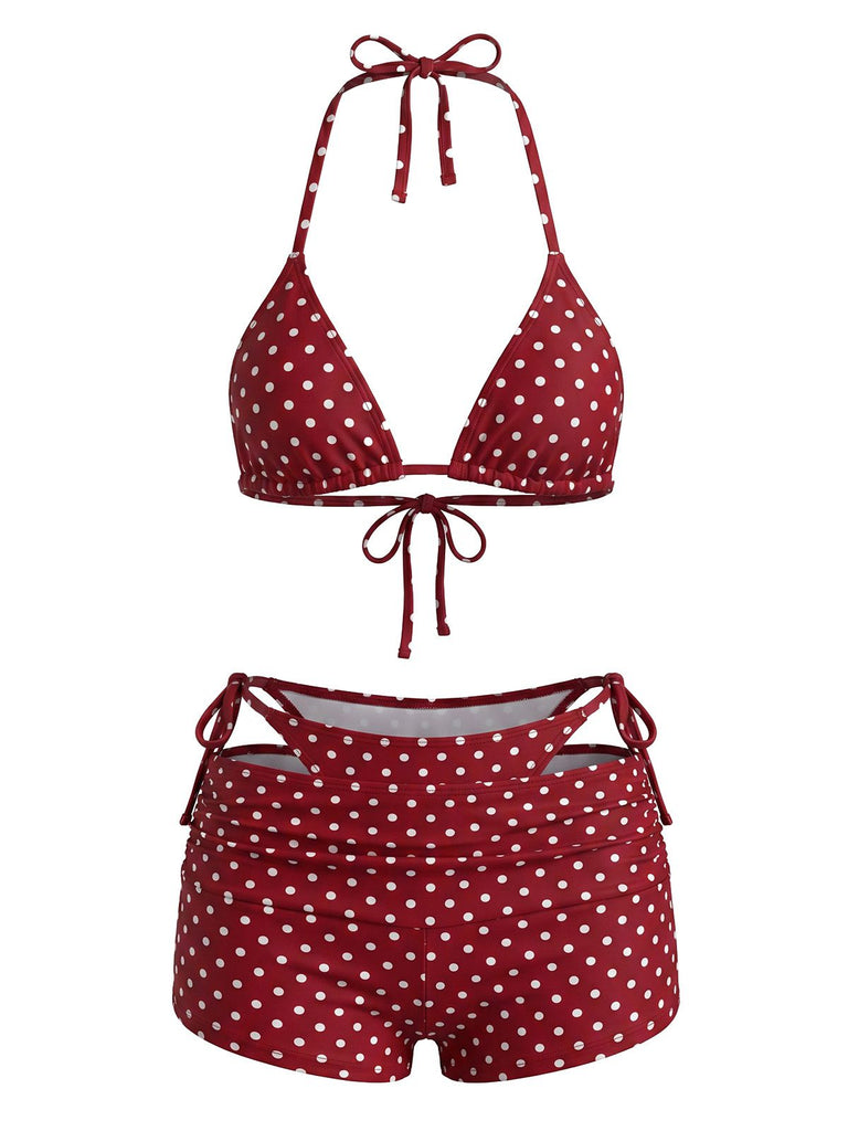 50er Bikini & Shorts mit Polka-Dots und Neckholder
