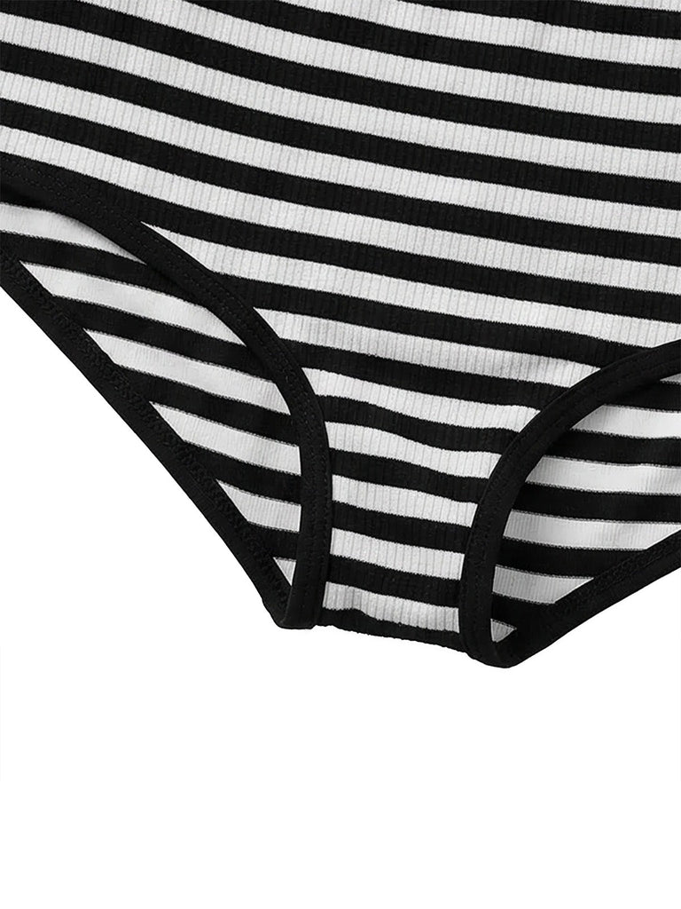 [Vorverkauf] 3PCS 1980er Streifen Bikini Set & Durchsichtig Cover-Up Tank
