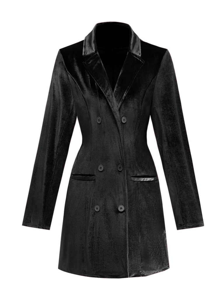 1960er Solide Samt Langarm Blazer Kleid