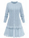 Blau 1940er Solide Zopf Stricken Plissiertes Saum Pullover Kleid