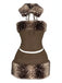 2PCS Braun 1980er Reh Kunstpelz-Verziert Crop Top & Rock