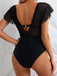 1960er Solide Netz Tiefer Ausschnitt Bikini Set & Cover-Up