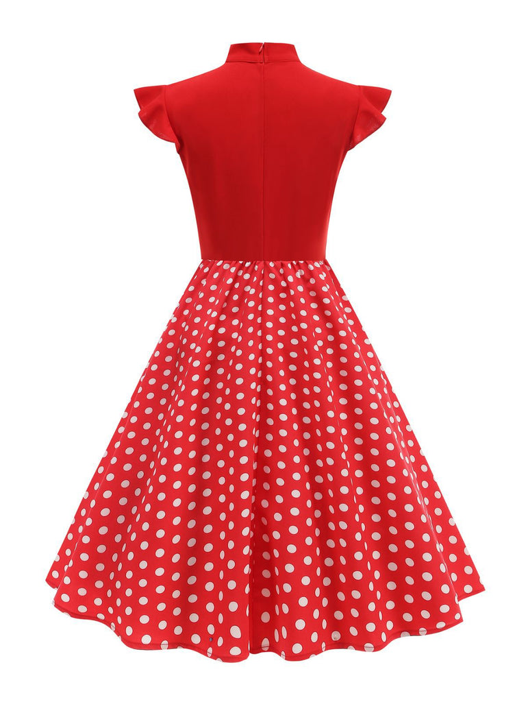 1950er Polka Punkte Bogen Swing Kleid