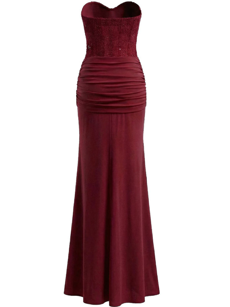 1930er Solide Schnürung Trägerlos Maxi Kleid