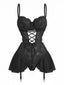 Schwarz 1960er Netz Spitze Nachthemd Mit Strumpfhalter Bänder