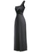 1940er Solide Satin Eine Schulter Kleid