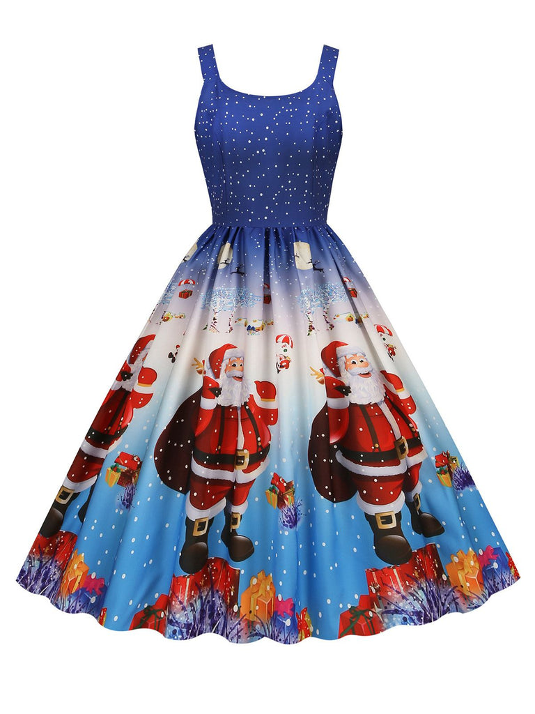 1950er Weihnachtsmann Schneeflocke U-Kragen Swing Kleid