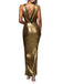 1970er Metallic Cowl Tief-V-Ausschnitt Bodycon Kleid