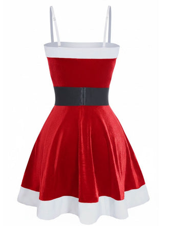 Rot 1970er Weihnachten Samt Plüsch Spaghetti Träger Mini Kleid