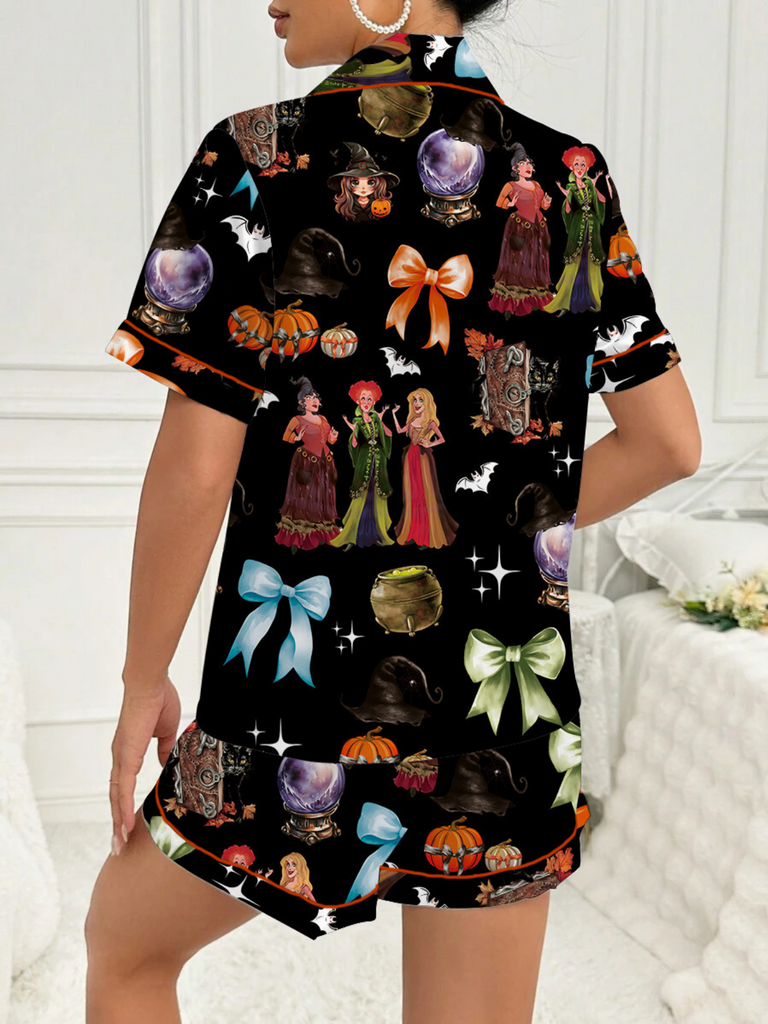 1970er Halloween Hexendruck Satin Pyjama