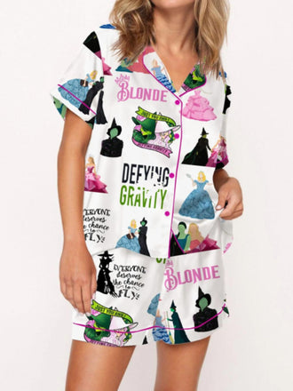 2PCS 1940er Hexe Cartoon-Druck Taste Pyjama Set