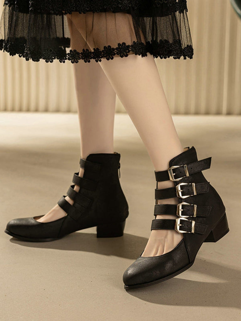 Runde Spitze Niedrig Blockabsatz Cut-Out Stiefel