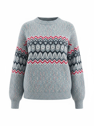 Blau 1940er Unregelmäßiger Druck Weihnachten Pullover