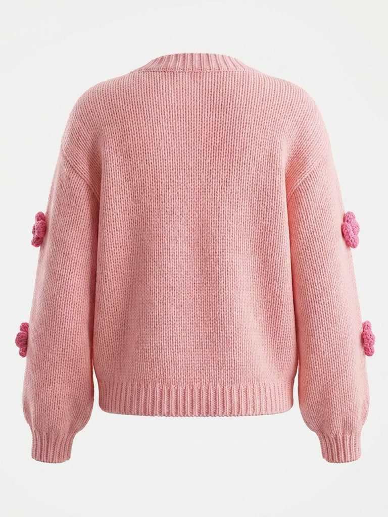 1930er 3D Gänseblümchen Langarm Strick Strickjacke