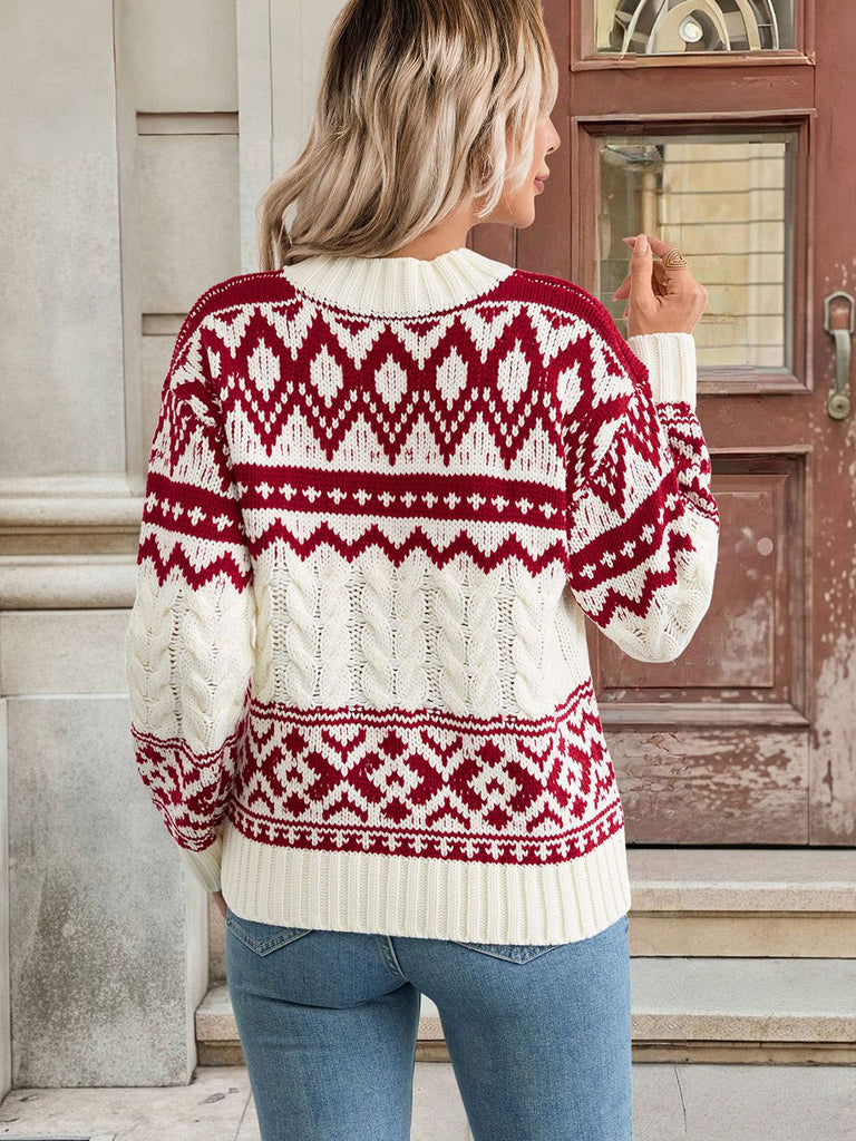 Rot & Weiß 1950er Weihnachten Fair Isle Stricken Pullover