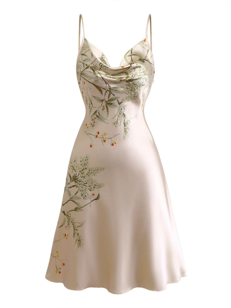 2PCS 1950er Blumen Träger Satin Nachthemd & Bademantel