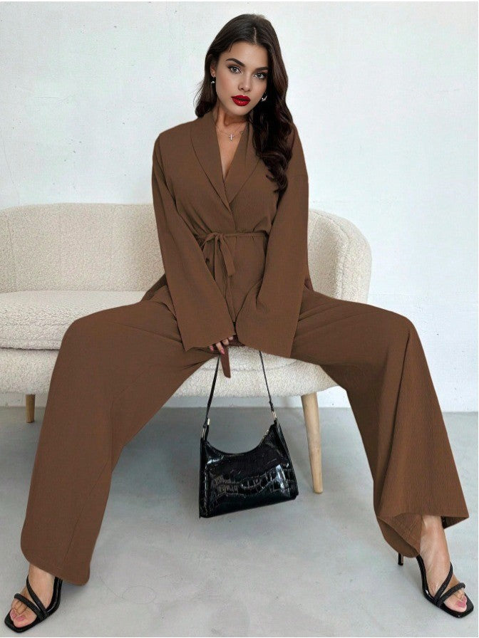 2PCS 1960er Solide Schnürung Blazer & Hose Set