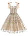 1950er Bestickt Netz Schnürung Herzförmiger Hals Kleid