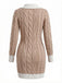Beige 1960er Zopfmuster V-Ausschnitt Gestrickt Pullover Enges Kleid