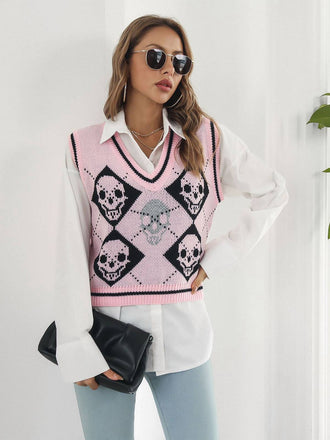 1980er Halloween Schädel Arygle Strickweste