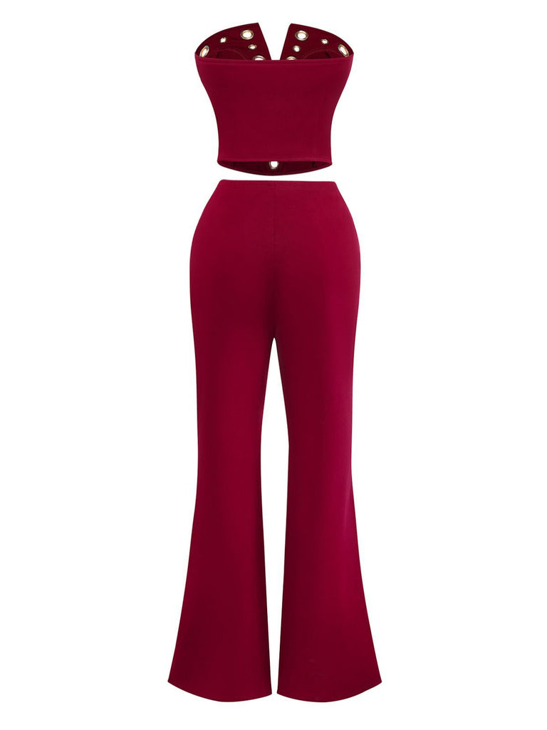 2PCS 1970er Trägerlos Metall Schnalle Punk Top & Hose