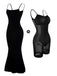 Schwarz 1970er 2-in-1 Shapewear Slip Kleid