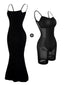 Schwarz 1970er 2-in-1 Shapewear Slip Kleid