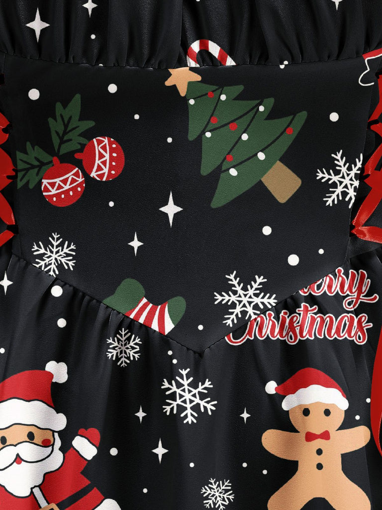 Schwarz 1950er Weihnachten Breite Träger Schnürung Kleid