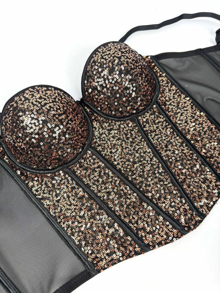 1980er Punk Pailletten Stäbchen Korsett